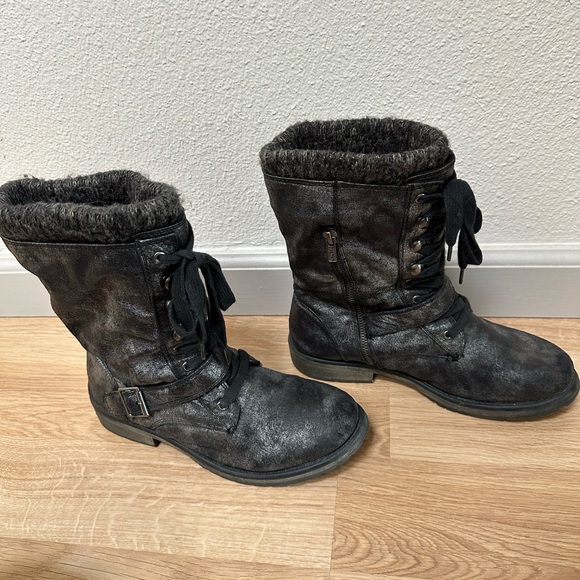 Roxy Sweater Cuff Combat Style Boots - Picture 3 of 8